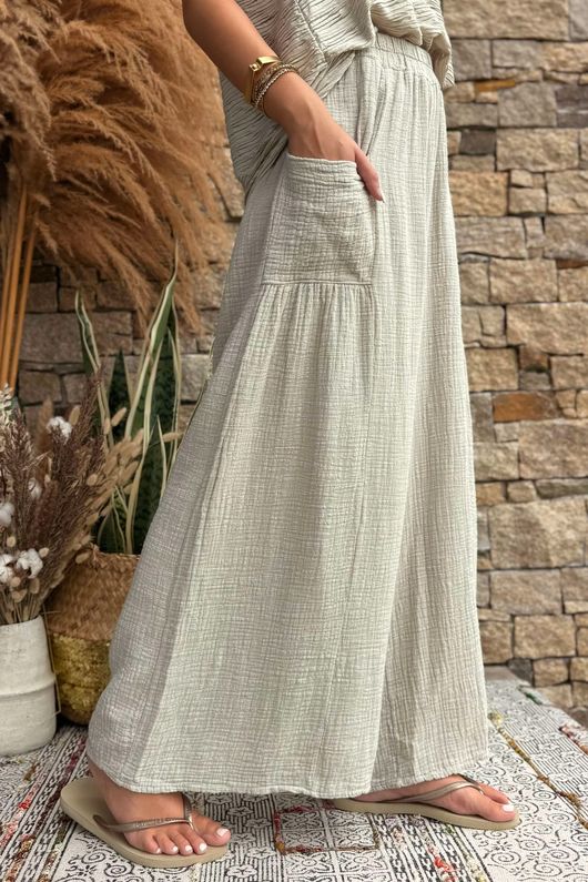 Pure Cotton Santos Quinn Culotte Pant Stone /5 =